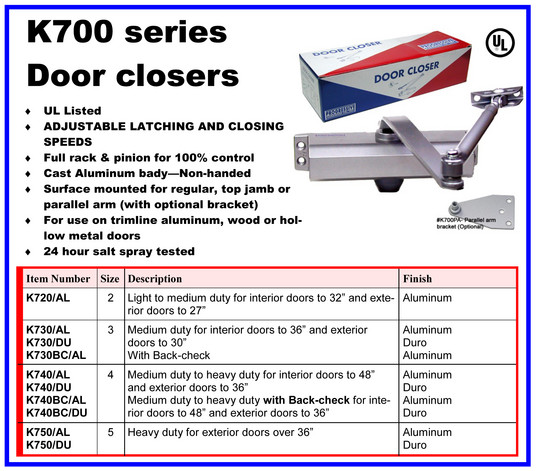 2 PROGRESSIVE DOOR CLOSER SIZE 3 SURFACE MOUNTED INTERIOR DOOR CLOSER K730 